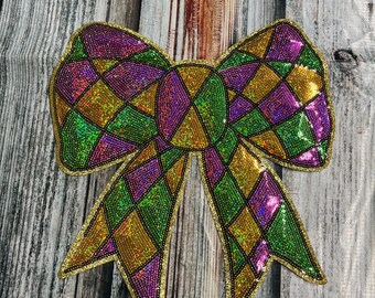 SALE Mardi Gras- Sequin Patch- Iron On- Patch Only - Louisiana DIY Patch Glitter - Purple, Green, and Gold Varsity Sweatshirt DIY Patch