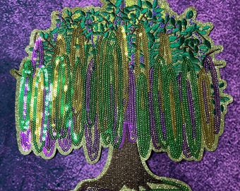Mardi Gras Tree Sequin Patch – Louisiana Iron On Applique (10x10" )