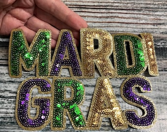 Mardi Gras- Sequin Small  Size Patch- Iron On- Patch Only - Louisiana DIY Patch Glitter - Purple, Green, and Gold Sweatshirt DIY Patch
