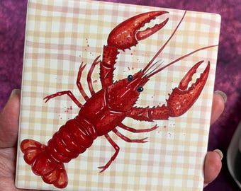Crawfish Coasters Set of 2 | Louisiana Crawfish Boil Decor | Red Crawfish Drink Coasters | Cajun Kitchen Decor