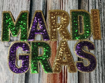 Mardi Gras- Sequin Patch- Iron On- Patch Only - Louisiana DIY Patch Glitter - Purple, Green, and Gold Varsity Sweatshirt DIY Patch