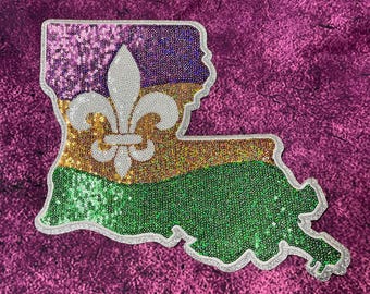 Mardi Gras Louisiana- Sequin Patch- Iron On- Patch Only - DIY Patch Glitter - Purple, Green, and Gold Varsity Sweatshirt DIY Patch
