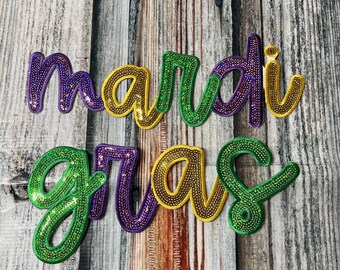 Mardi Gras- Sequin Patch- Iron On- Patch Only - Louisiana DIY Patch Glitter - Purple, Green, and Gold Varsity Sweatshirt DIY Patch