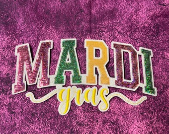 Mardi Gras- Sequin Patch- Iron On- Patch Only - Louisiana DIY Patch Glitter - Purple, Green, and Gold Varsity Sweatshirt DIY Patch