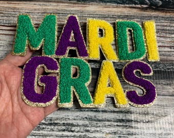 Mardi Gras Patch Small Size Chenille Patch- Iron On- Patch Only - Louisiana DIY Patch Glitter - Purple, Green, and Gold  DIY Patch