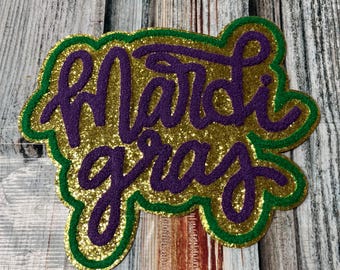 Mardi Gras- Chenille Patch- Iron On- Patch Only - Louisiana DIY Patch Glitter - Purple, Green, and Gold Varsity Sweatshirt DIY Patch