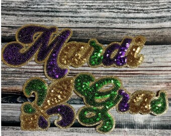 Mardi Gras- Sequin Patch- Iron On- Patch Only - Louisiana DIY Patch Glitter - Purple, Green, and Gold Varsity Sweatshirt DIY Patch