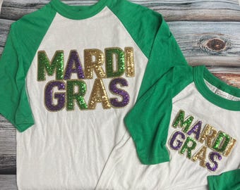 Mardi Gras- Sequin Patch- Iron On- Patch Only - Louisiana DIY Patch Glitter - Purple, Green, and Gold Varsity Sweatshirt DIY Patch