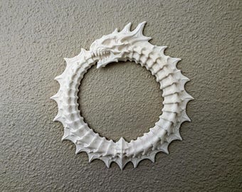 Dragon Ouroboros Wall Art: Bone White Fantasy Wall Sculpture
