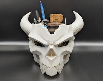 Horned Skull Desk Organizer - Gothic Catchall