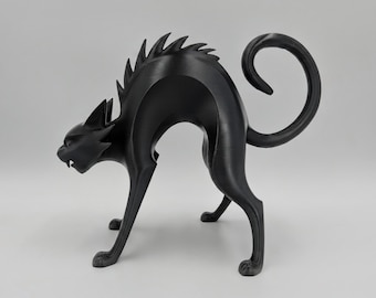 Angsthase – Halloween-Statue einer schwarzen Katze mit gewölbter Silhouette