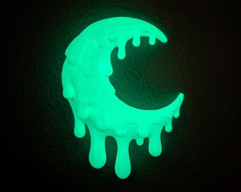 Glow in the Dark Drip Moon: Green Crescent Wall Art