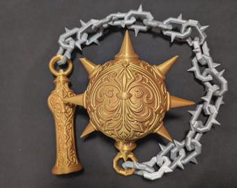 Fantasy Spiked Flail Cosplay Prop, Gold Medieval Costume Accessory, Ren Faire Display Decor