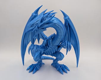 Blue Eyes White Dragon Statue, 8 Inch 3D Printed Anime Figurine, Gaming Desk Decor