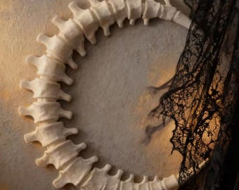 Bone Moon Wall Sculpture, Gothic Moon Spine Home Decor, Fantasy Art Statue
