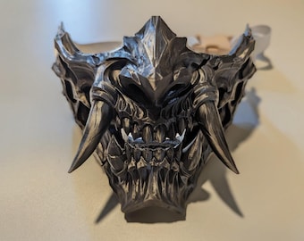 Oni Half Mask, Wearable Japanese Samurai Mempo for Cosplay