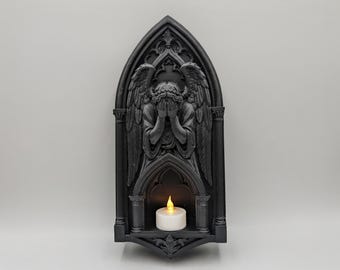 Weeping Angel Wall Reliquary – Gothic LED Tea Light Holder, Dark Romance Wall Decor