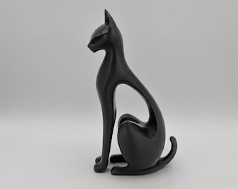 Moderne schwarze Katzenstatue – Abstrakte Katzenskulptur