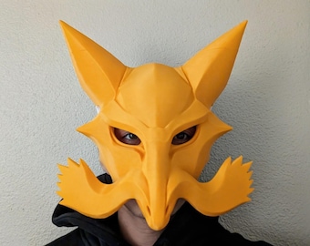 Alakazam Inspired Mask, Orange Pokémon Cosplay Mask with Adjustable Strap