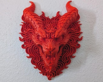 Red Dragon Wall Sculpture: Gothic Horned Dragon Decor