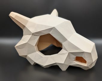 Low Poly Cubone Skull: Bone White Pokemon Inspired Statue