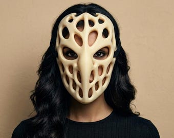 Voronoi Mask, Alien Organic Costume Mask, Beige Sculptural Face Cover
