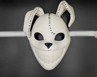 Vanny Inspired Rabbit Mask, White Stitched Bunny Cosplay, Horror Costume Prop