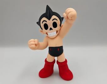 Retro Robot Boy Figurine: Skull Face Cartoon Statue