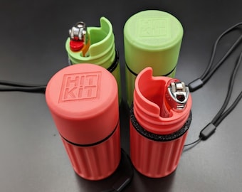 Glow BIC Lighter Sleeve & Stash, Camping Style Keychain Case, Waterproof EDC Survival Capsule