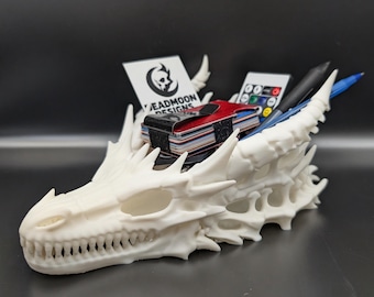 Dragon Skull Desk Organizer - Gothic Fantasy Home Decor & Accessory