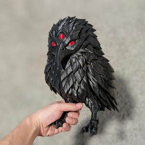 Giant Three Eyed Raven Statue, Foot Tall Gothic Crow Sculpture
