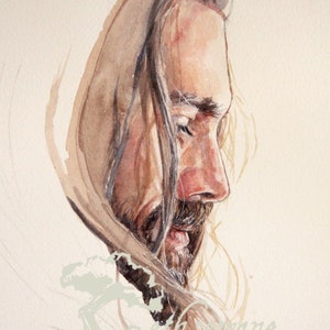 Beckon Unfinished Limited Edition smaller print 12x16 outside 11x15 image by Justine Peterson Watercolor Portrait of Christ