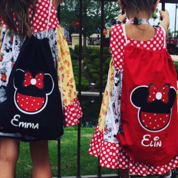 Mickey Mouse Cinch Bag or Minnie Mouse Disney Inspired Drawstring Backpack Personalized Custom