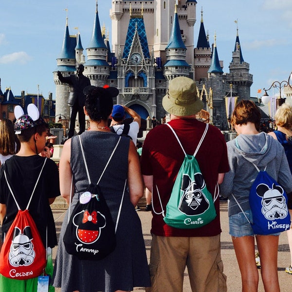 Darth Vader Mickey Mouse or Stormtrooper Mickey Mouse Star Wars Disney Inspired Drawstring Cinch Bag Backpack Personalized Custom
