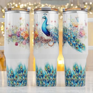 40 oz Peacock Stainless Steel Tumbler with Handle