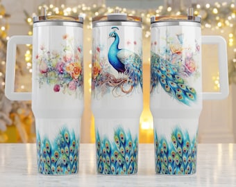 40 oz Peacock Stainless Steel Tumbler with Handle