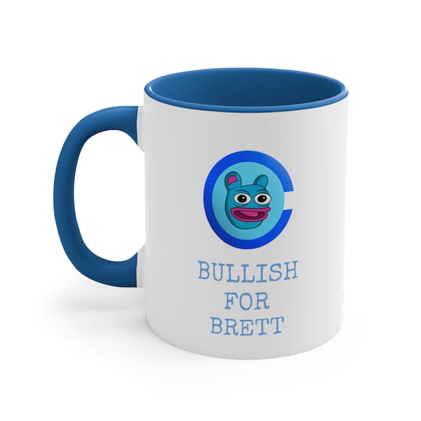 BRETT ON BASE Bullish Crypto Meme Coin Accent Coffee Mug, 11oz