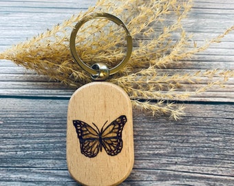 Wood Burned Butterfly Keychain