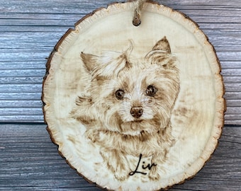 Custom wood burned Pet Portrait ornament
