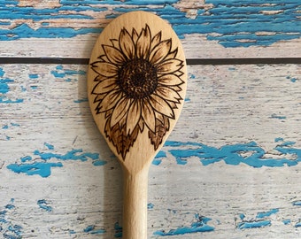 Hand burned sunflower wooden spoons