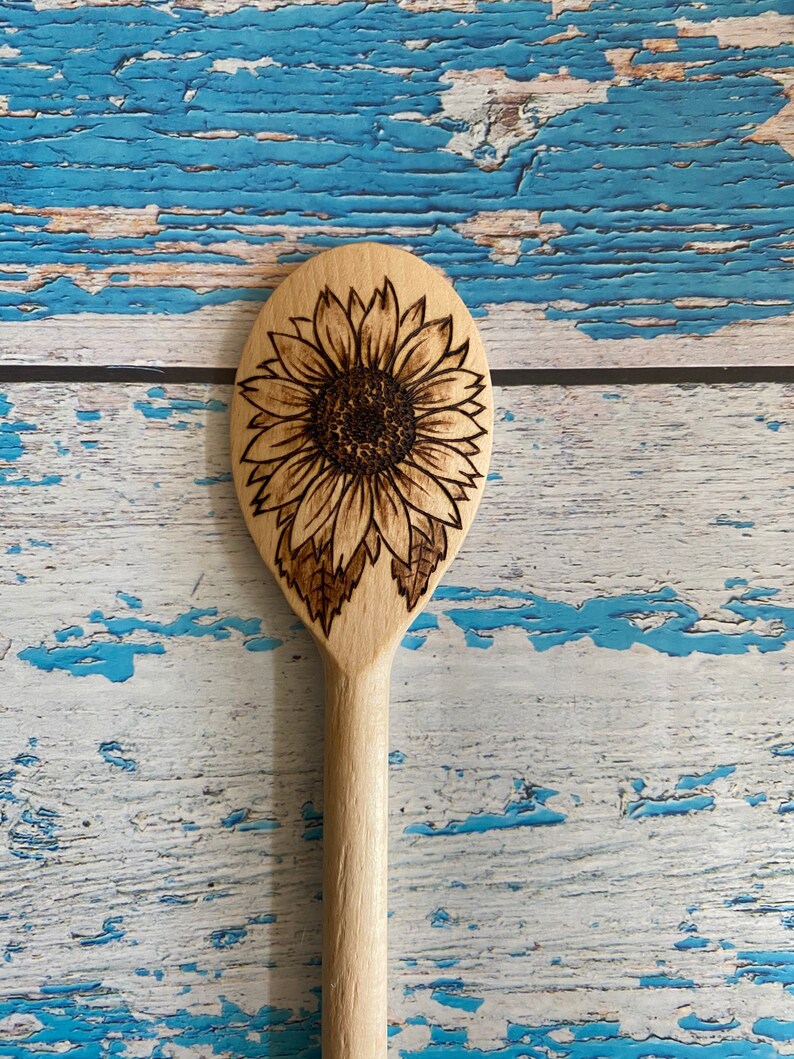 Hand burned sunflower wooden spoons