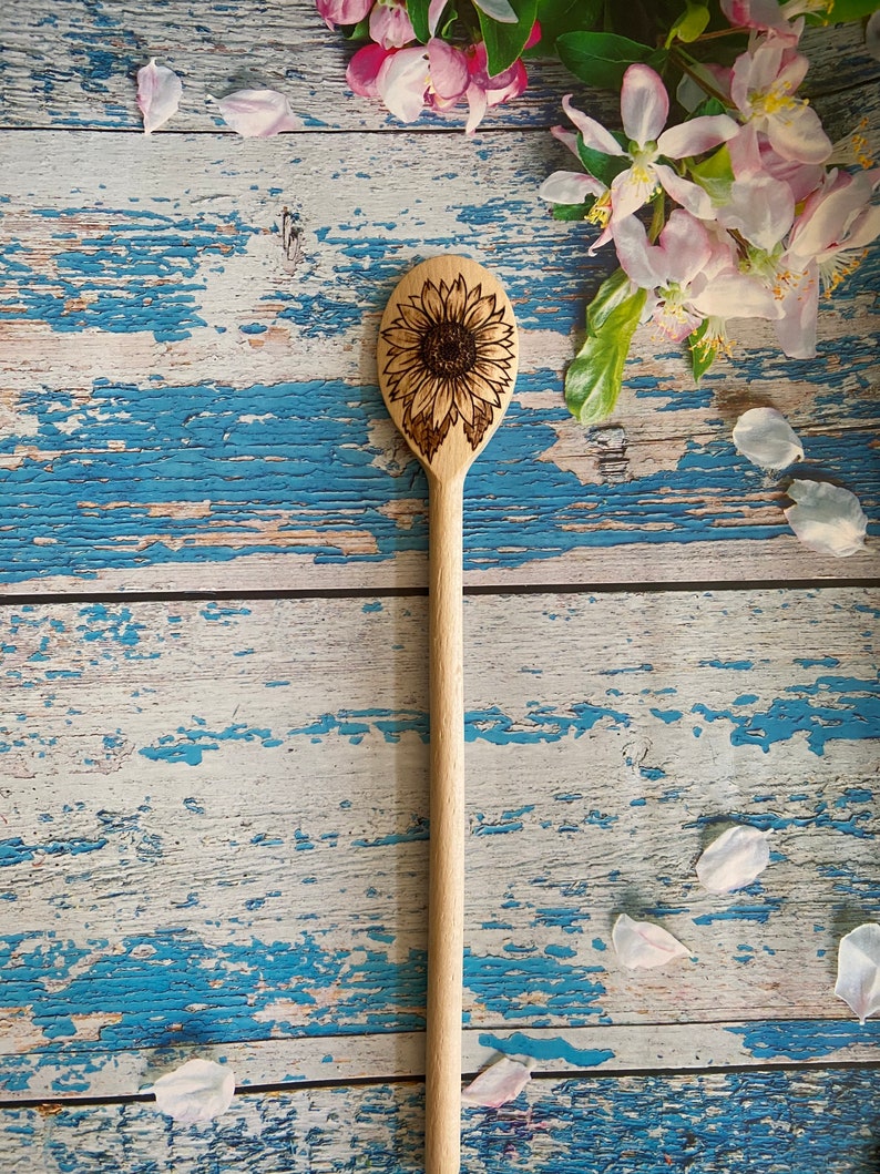 Hand burned sunflower wooden spoons