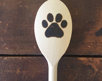 wood burned paw print spoon
