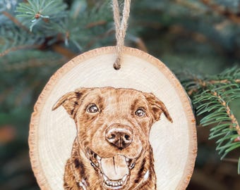 Wood burned Pet Portrait ornament