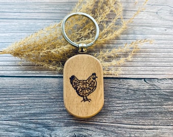 Wood Burned Chicken Keychain