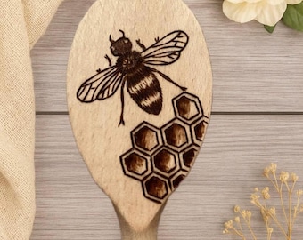 Wood burned Bee Spoon