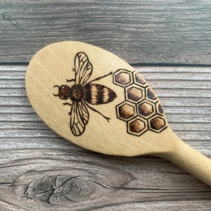 Wood burned Bee Spoon