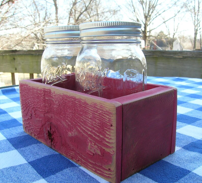 Red Centerpiece Box Rustic Cedar Mason Jar Holder Table Centerpiece