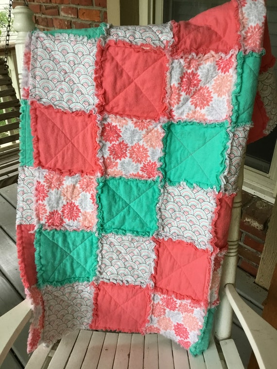 Rag Quilt Baby Girl Rag Quilt Mint Coral Rag Quilt Etsy