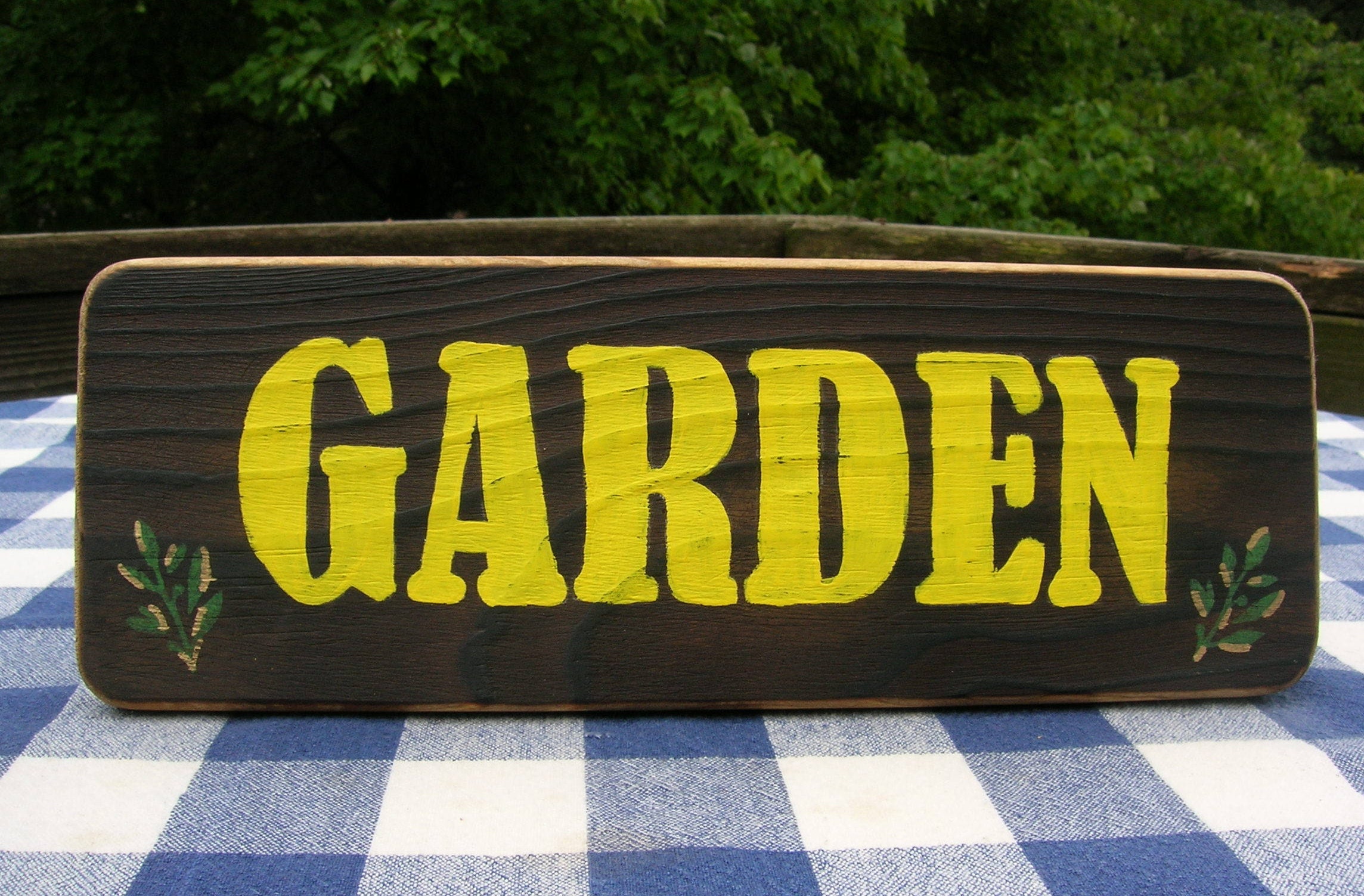 Garden Wood Sign Yellow, Floral, Handpainted, Woodburned Wooden Wall Sign, Porch, Wall Hanging